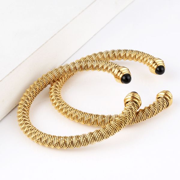 Cable spring bracelet Stainless Steel agate bead open bracelet irregular thread spot jewelry 18K gold accessories