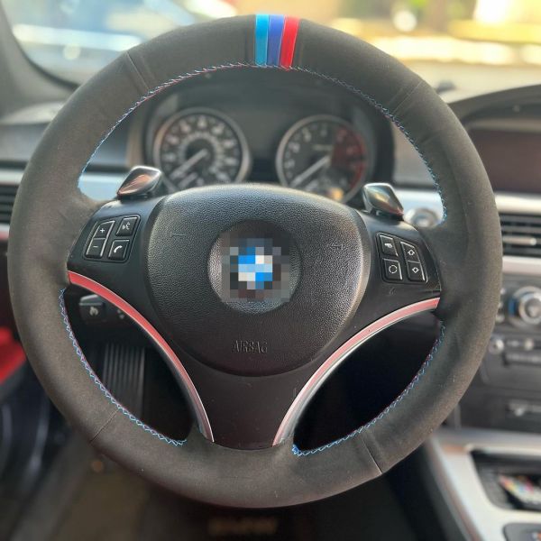 Black Thread Hand Stitched Steering Wheel Cover for BMW E90 E91 E92 E93 E87 E81 E82 E88 X1 E84