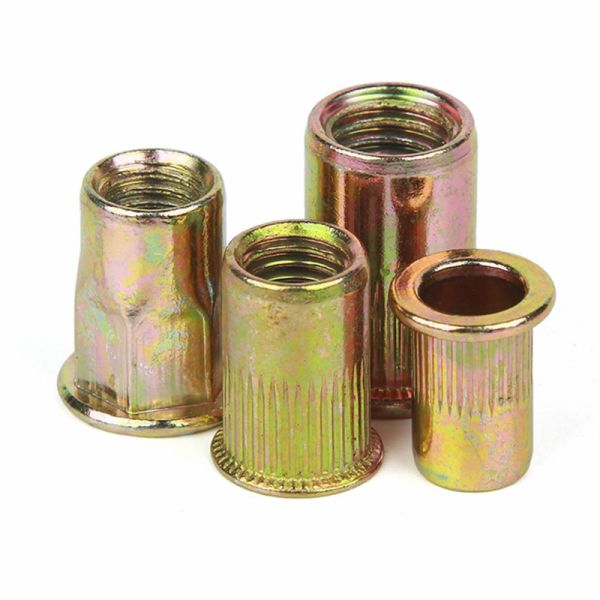 Yellow Zinc M8 Mild Steel 4 Drive Rivet Nut , Threaded Stud Bolt