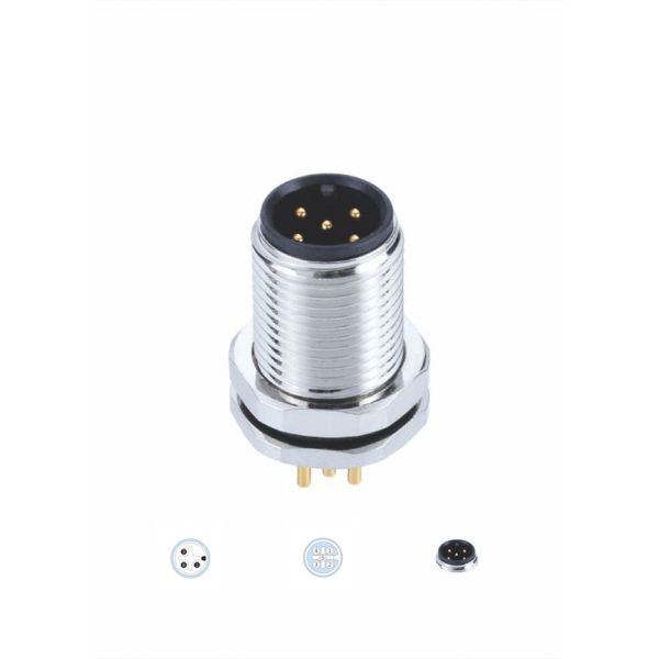 Chassis Side Thread Front Mount PCB Contacts M12 A Code Connector Male Panel Sensor
