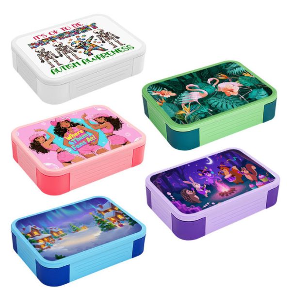 Multiple Partitions Food-Grade Sublimation Plastic Lunch Boxes For Kids Printable Sublimation Blanks Picnic Box Food Storage Container