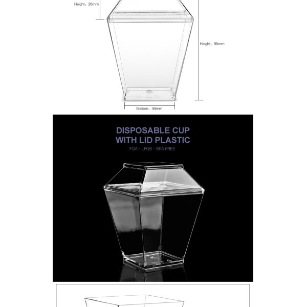 Party supplies dessert square reusable plastic cup with lid