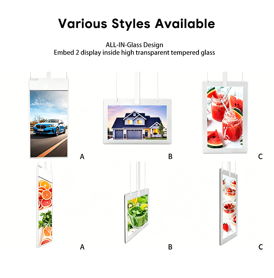 Ceiling Mount Double Sided Advertising Display RK3288 Android Digital Signage Sunlight Readable Hanging Window Screen