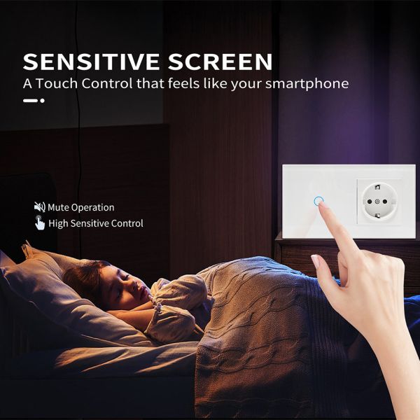 Smart Touch Light Switch with USB Type-C Wall Socket featuring 157mm Glass Panel WiFi Tuya Remote Control and 2-in-1 Bedside Power Station