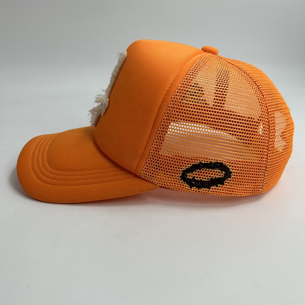 Foam With Mesh 5 Panel Trucker Hat Embroidered Distressed Patch Snapback Cap