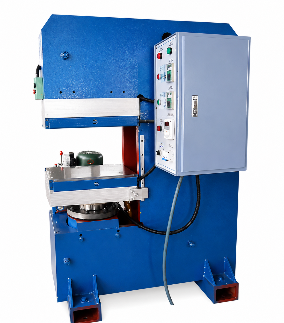 Frame-type flat vulcanizing press with integrated cast steel jaw opening frame and intelligent constant temperature & pressure system for high