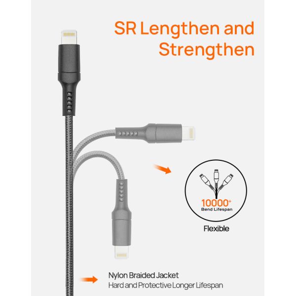 ROHS USB Lightning Charging Cable 480Mbps Apple Braided Lightning Cable