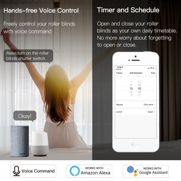 WiFi+RF433 Smart Curtain Switch Module with 9 Channel Remote Control for Roller Bllinds Shutter, Tuya/Smartlife, alexa,