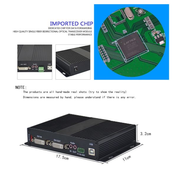 1Port uncompressed dvi kvm fiber optic extender with external bidirectional analog audio transmission over 20KM SM fiber