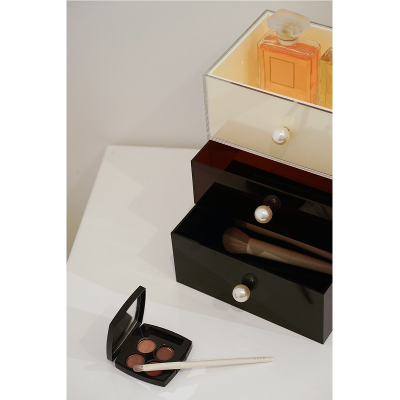 High-End Luxury Stackable Rectangular Pearl Drawer Box Desktop Acrylic Dustproof Storage Box for Jewelry Lipstick Cosmetics