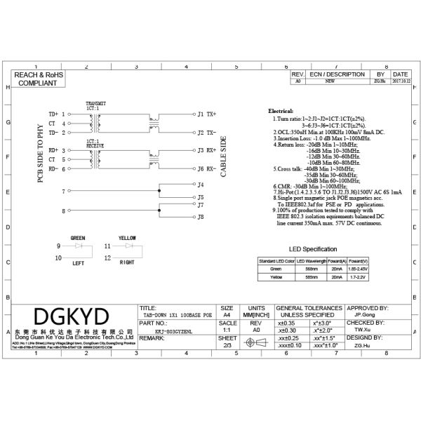 Side Entry Shield PoE RJ45 Single Port / Internal Magnetic Module,Useage HR911102A