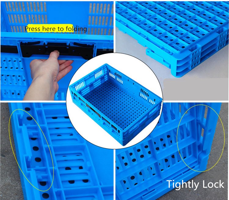Square Collapsible Plastic Crate , Foldable Plastic Storage Bins 600 * 400 * 340 Mm