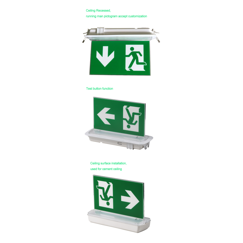 Automatic Rechargeable LED Exit Sign Ceiling Recessed Double Side L116N-E