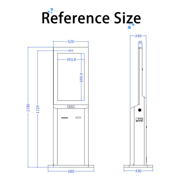 All-in-One Interactive MJK Floor Standing Kiosk Integrated Payment Cloud Management Windows OS Barcode Reader QR Code Scanner
