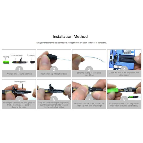 FTTH Fast Connector SC APC Field Assembly Connectors 0.9 / 2.0 / 3.0mm Quick Install Connector