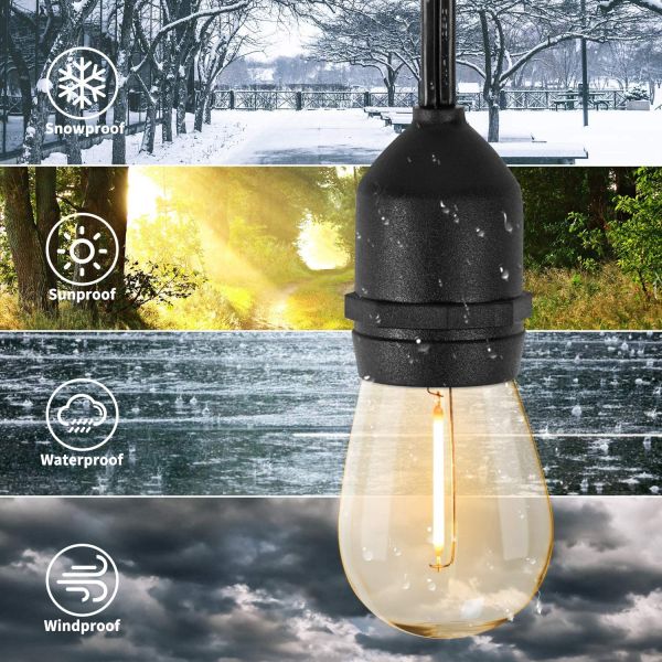 S14 Solar Light Bulb String Light 34Ft Patio Light Bulbs Shatterproof