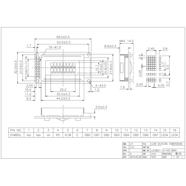 8*2 Character STN Monochrome 6H Wide Temperature LCD Module
