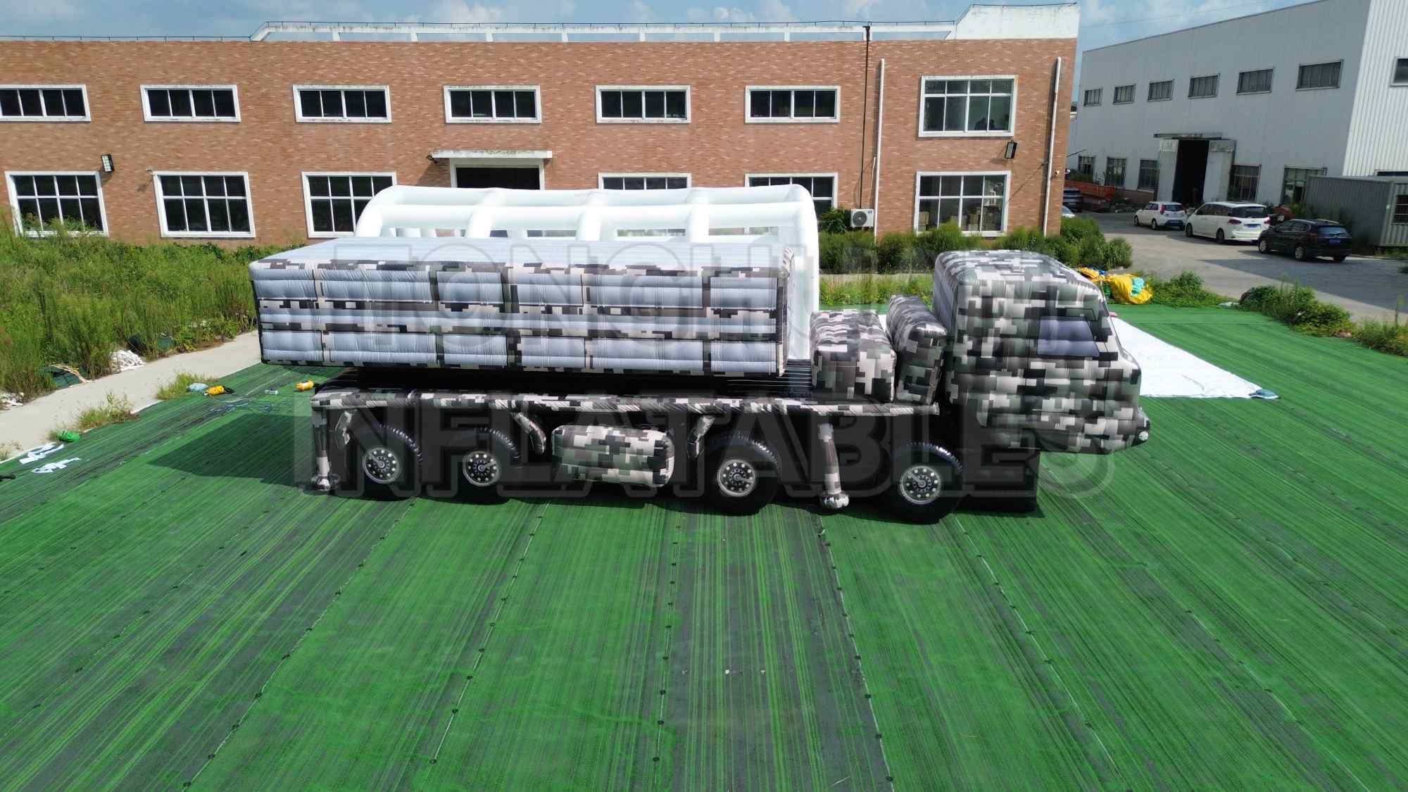 Custom Inflatable Launcher Vehicle Replica with Horizontal Canister Modules and Camouflage Truck Body for Training Display Exhibition and Outdoor