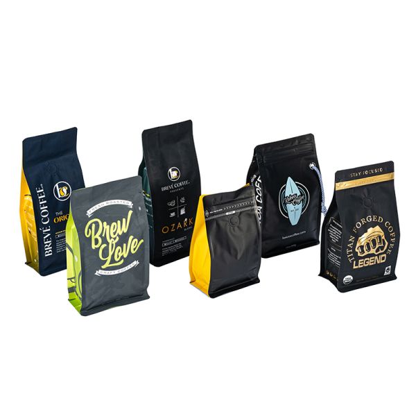 Lightweight Design Black Plastic Flexible Food Packaging Bag Ziplock Pouch Flat Bottom Coffee Bags