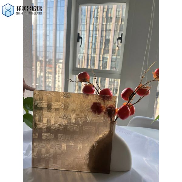 Flat 3mm Bronze Karatachi Patterned / Embossed Glass with Flat Edge Work Flat Polished