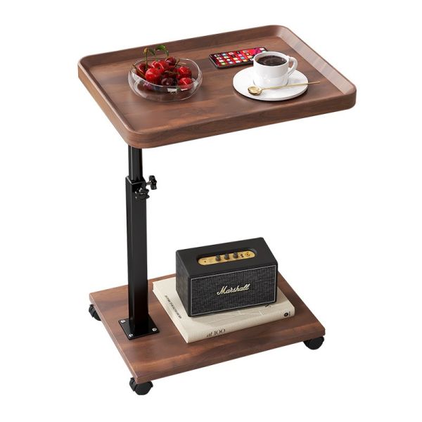 Living Room C-Shaped Snack Table Sofa Side Table with Wheels Adjustable Height Linen Liner Material