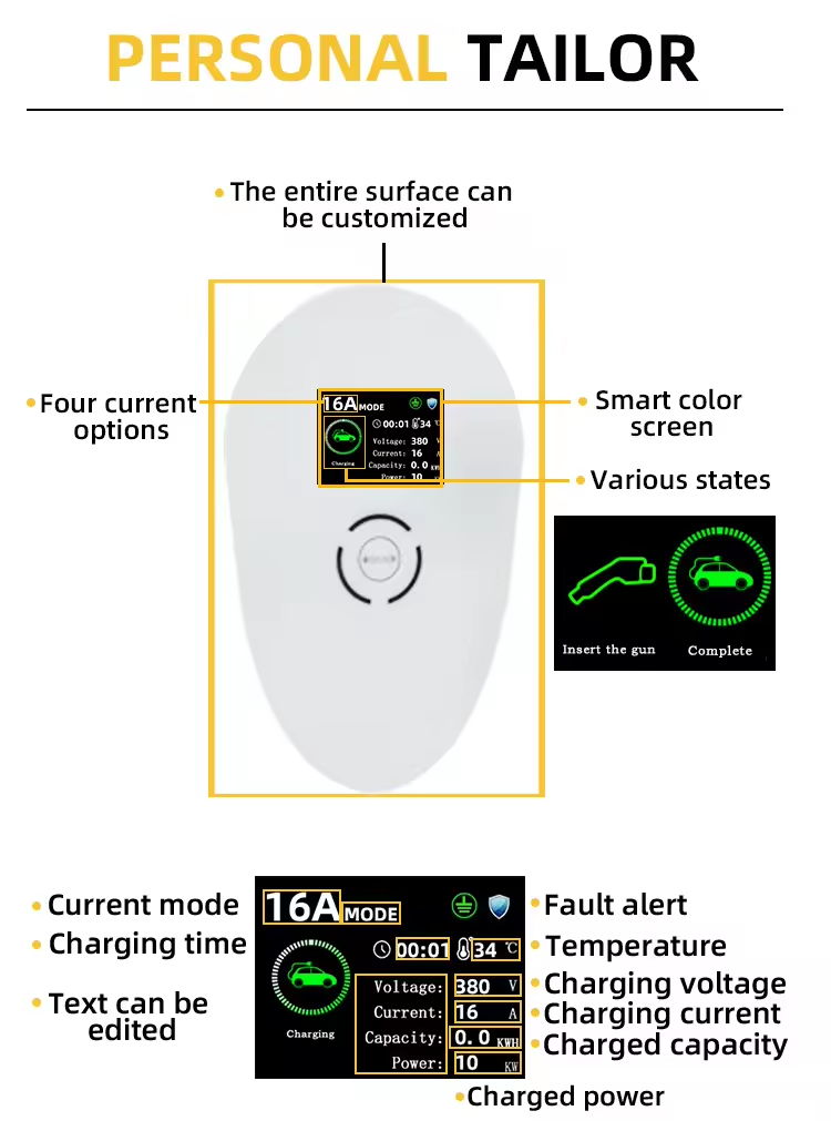 11kW AC Output Current Type 2 Wall-Mounted EV Charging Station with 5m Cable and Rated Current 16A