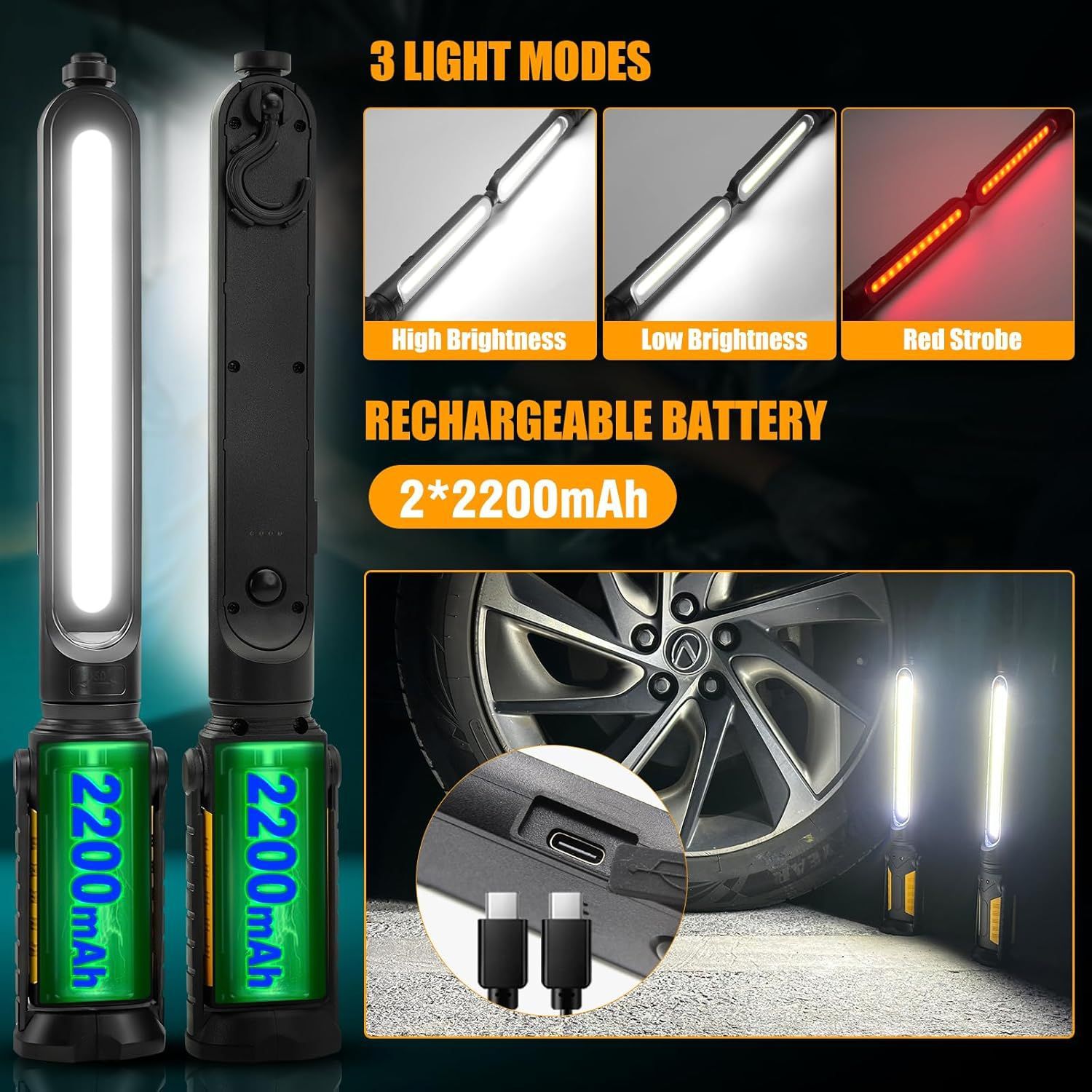 Cross-border New Multi-function Work Lamp COB Charging Repair Lamp Portable Rotating Folding Magnetic High-bright Work Lamp