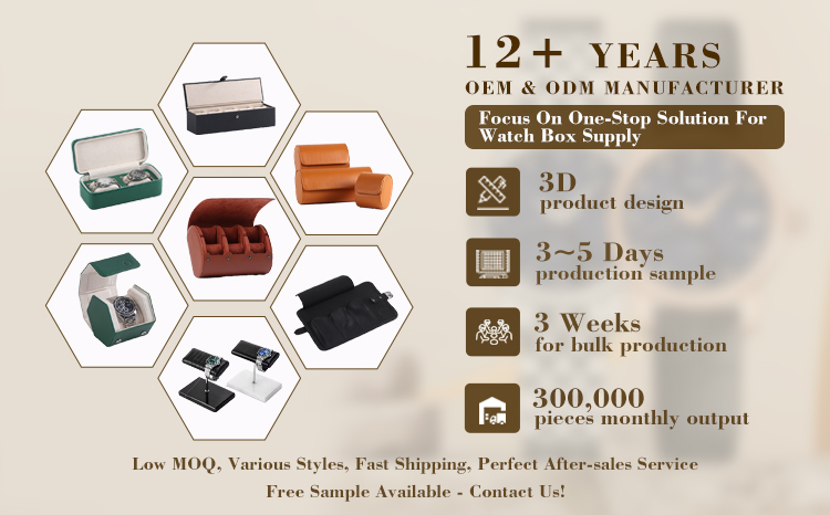 Handmade Luxury Logo Travel Watch Box Leather Velvet Lining 6 Slots Watch Case