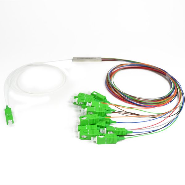 1*8 Optical Fiber Optic Splitter Singlemode Blockless SC/APC Customized Pigtail Length