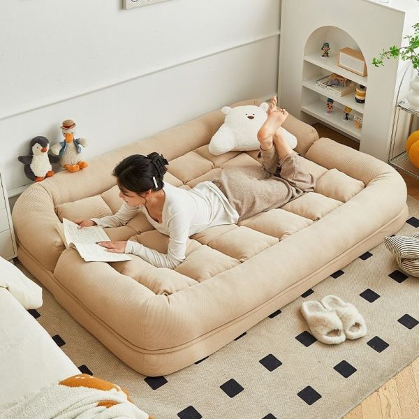 Apartment Lazy Sofa Lying Down Bed with Adjustable Backrest Double Loveseat Small Rental Room Seaters Human Dog