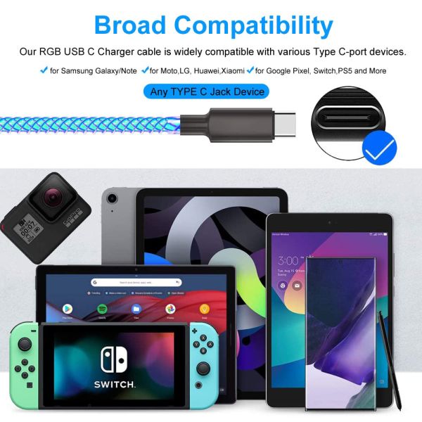 Fast Charging USB To Usb C Charge Cable 3ft Straight For Data Transmission