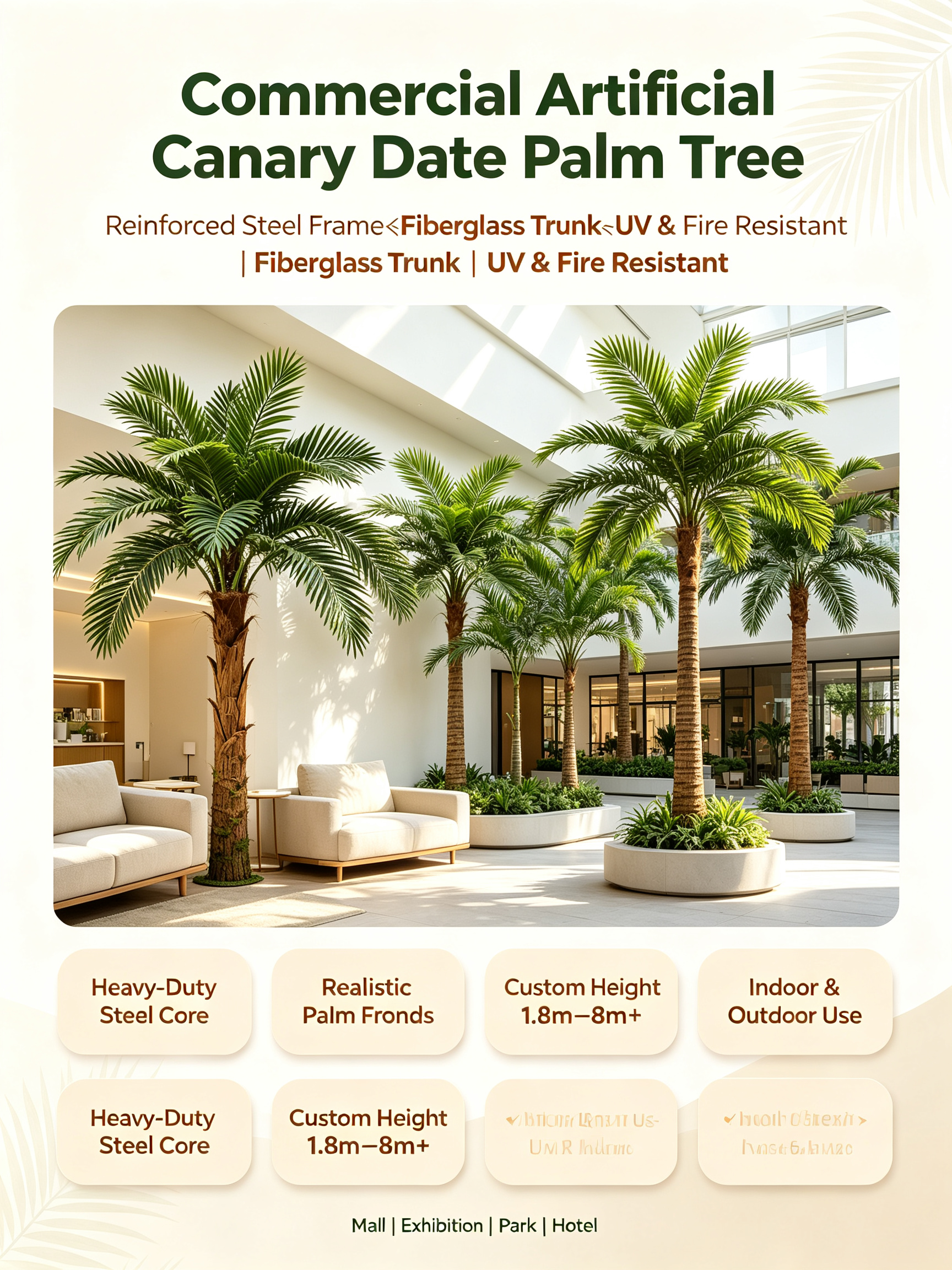 High Simulation UV-resistant Artificial Palm Tree with Customizable Height for Indoor and Outdoor Decor
