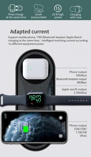 Portable 3 In 1 Qi 15W Wireless Charging Pad For Apple Watch Series