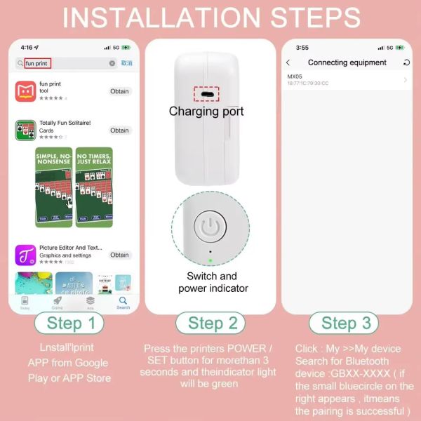 Mobile APP Mini Inkless Printer Thermal Fast Printing Portable Pocket 53mm
