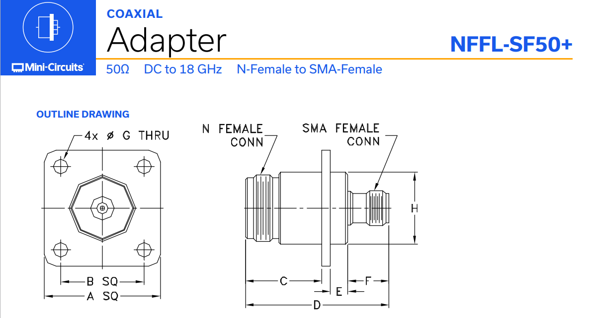 NFFL-SF50+ is a series RF adapter produced by Mini-Circuits