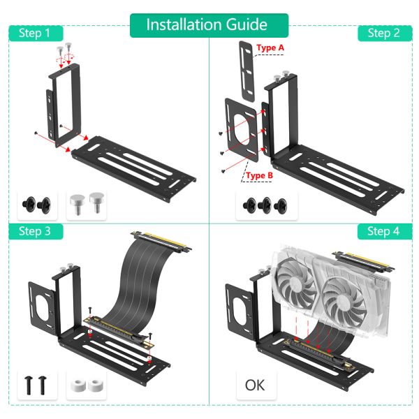 16x Vertical PCI E Riser Card Screw Fixed Graphics Card Holder Extension Cable