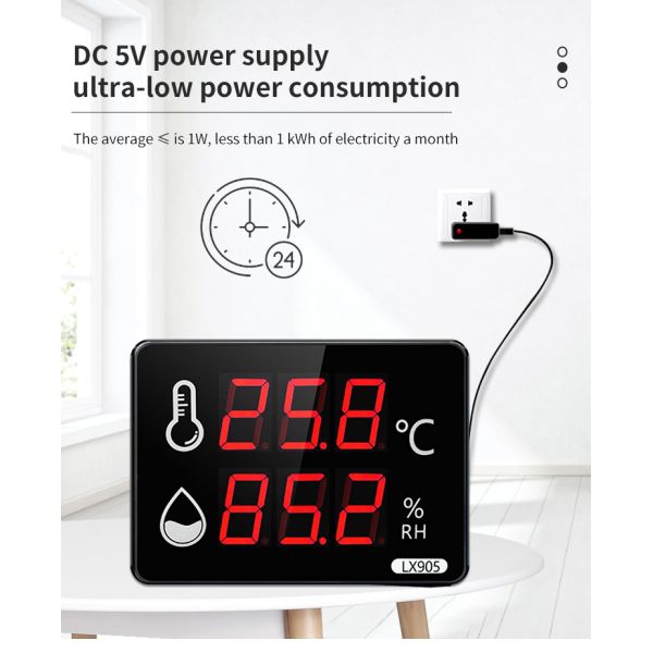 Digital Thermometer Indoor LED Display Temperature Humidity Meter Sensor Instrument Household Wall Mounted Outdoor Sauna