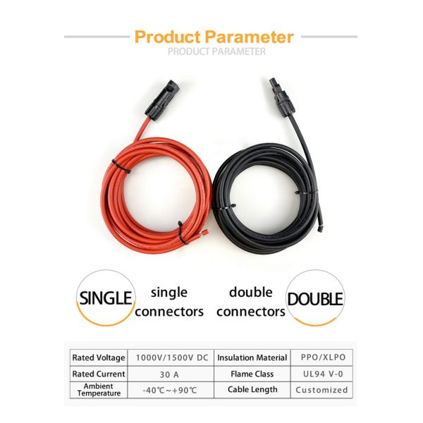 TUV 12AWG 4mm Solar Panel Extension Cable Wire 1 Set