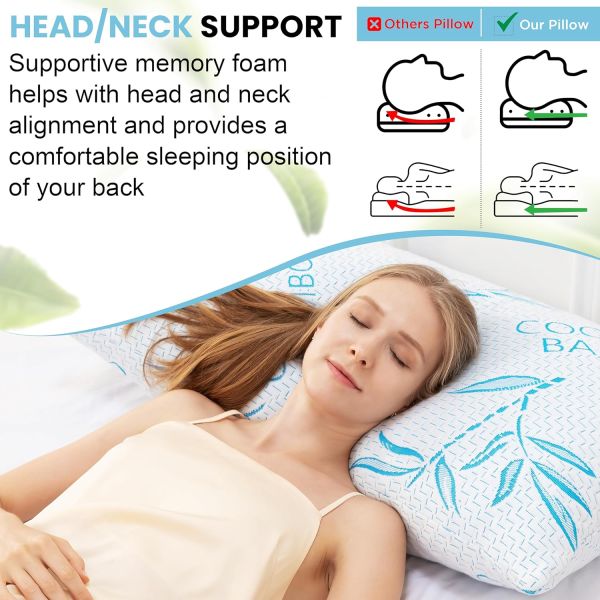 Custom Logo Accepted 2 Pack King Size Cooling Shredded Memory Foam Pillows for Sleeping Made from Bamboo