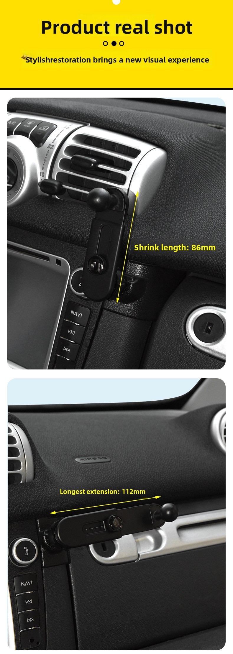 For Adjustable 17mm Ball Head Car Mount Bracket Telescopic Universal Navigation Extension Rod Universal Accessory for Navigation
