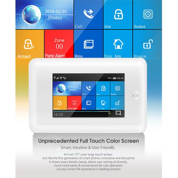 Home DC5V 3G GSM WIFI Touch Screen Wireless Security Alarm System