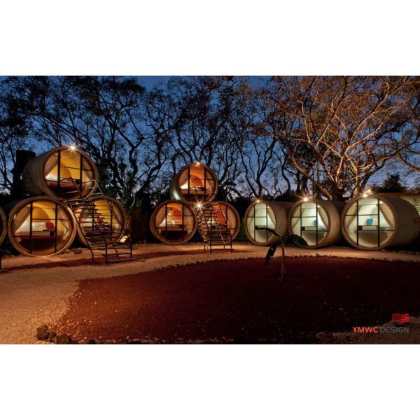 SCULPTURE Custom Print Method for Unique Self-Contained Cottages Made from Cement Tubes
