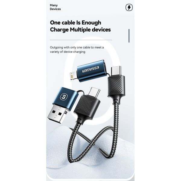 ESSAGER ES-X49 65W Usb to Type C Lightning 4 in 1 Charger Data Cable for Phone Laptop