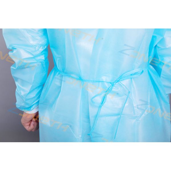 Knitted Cuff 37g Disposable Isolation Gown Blue