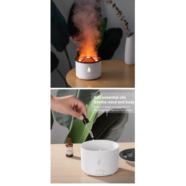 New Upgrade Simulation Blue Flame Volcano Aromatherapy Diffuser 360ml Jellyfish Mist Air Humidifier for Home Office Spa