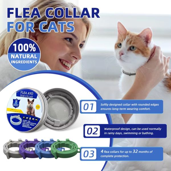 Solid Pattern Anti-Flea Tick Mosquito Durable Adjustable Silicone Pet Collar for Dogs Cats Stocked and Natural Formula