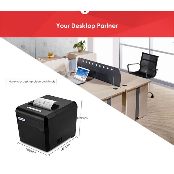 Ticket Barcode Wireless POS Printer Lan Port 300mm/s 12V 1A Power GOOJPRT