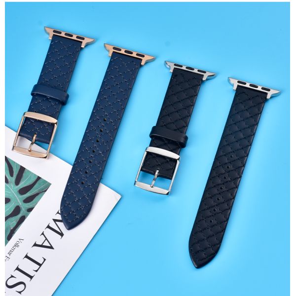 Diamond-patterned genuine leather strap
