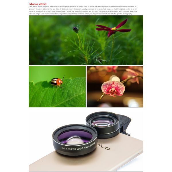 0.45X Wide Angle DSLR Camera Lens , Phone Photography Camera Telephoto Lens