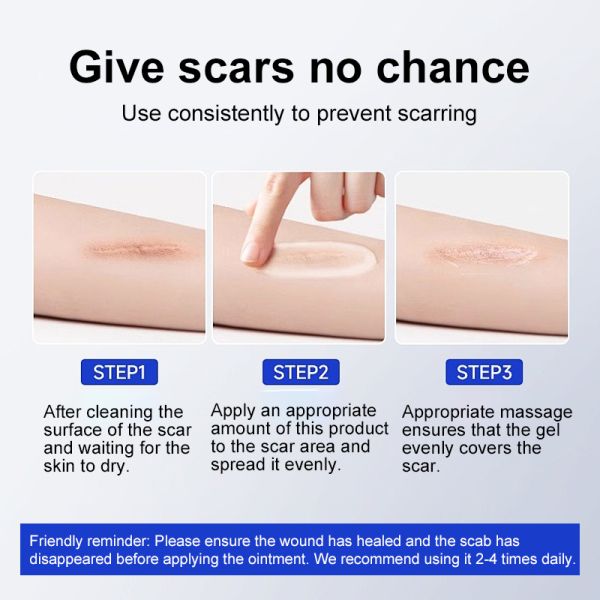 Scar repair cream, fades old scars and prevents new scars.
